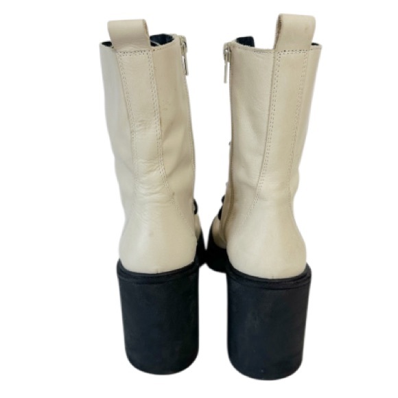 Free People Off-White Leather Moto Dylan Ankle Bootie Sz 39 Lace Up Goth Grunge - Picture 10 of 16